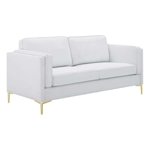 Maklaine Modern Polyester Fabric Sofa with Gold Metal Leg in White