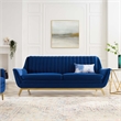 Maklaine Channel Tufted Performance Velvet Upholstered Sofa in Navy