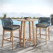 Maklaine Contemporary Slatted Tabletop 3-Piece Bar Set in Blue Graphite