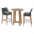 Maklaine Contemporary Slatted Tabletop 3-Piece Bar Set in Blue Graphite