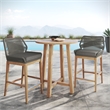 Maklaine Contemporary Slatted Tabletop 3-Piece Bar Set in Gray Graphite
