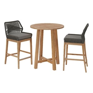 Maklaine Contemporary Slatted Tabletop 3-Piece Bar Set in Gray Graphite