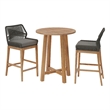 Maklaine Contemporary Slatted Tabletop 3-Piece Bar Set in Gray Graphite