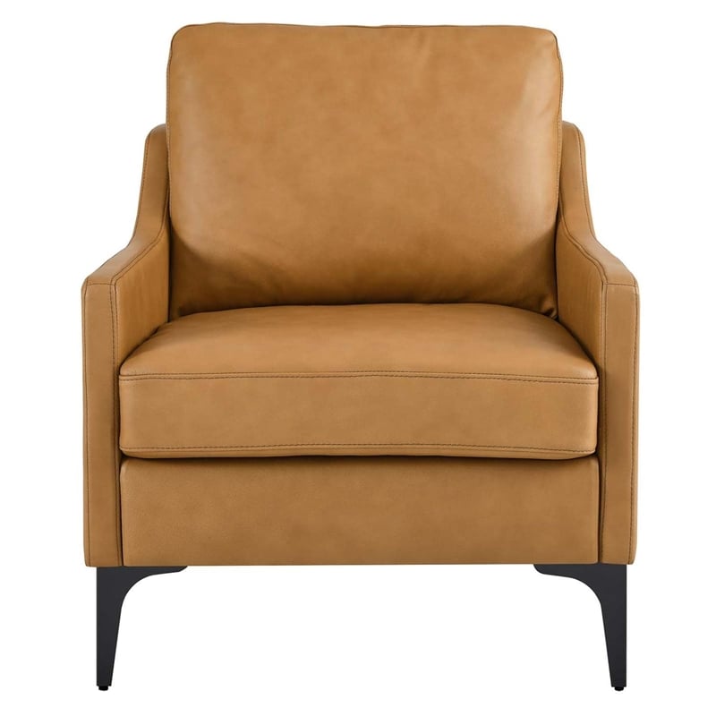 Maklaine Modern / Contemporary Leather and Metal Armchair in Tan