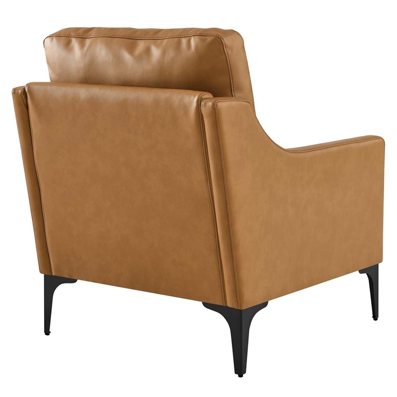 Maklaine Modern / Contemporary Leather and Metal Armchair in Tan