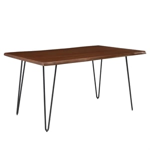 Maklaine 60&quot Live Edge Acacia Wood and Metal Dining Table in Black/Walnut