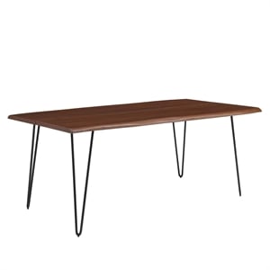 Maklaine 74&quot Live Edge Acacia Wood and Metal Dining Table in Black/Walnut