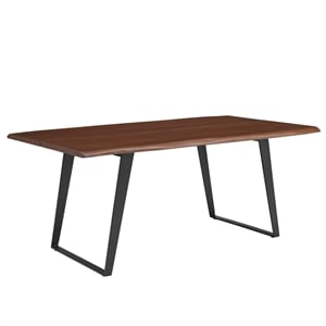 Maklaine 74&quot Live Edge Acacia Wood and Metal Dining Table in Black/Walnut