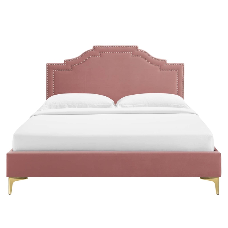 Maklaine Modern Performance Velvet King Platform Bed - Dusty Rose