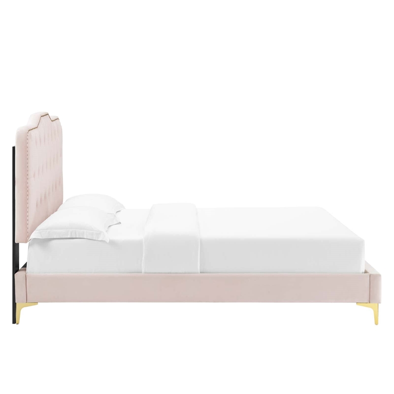 Maklaine Modern Performance Velvet Full Platform Bed in Pink