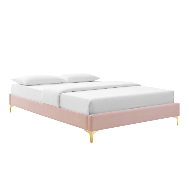 Maklaine Modern Performance Velvet Full Platform Bed in Pink