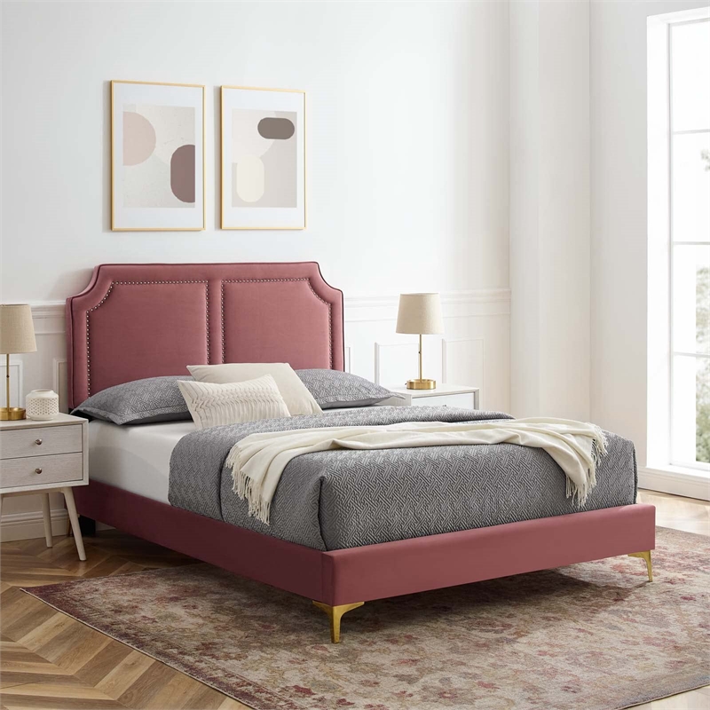 Maklaine Modern Performance Velvet King Bed - Dusty Rose Pink
