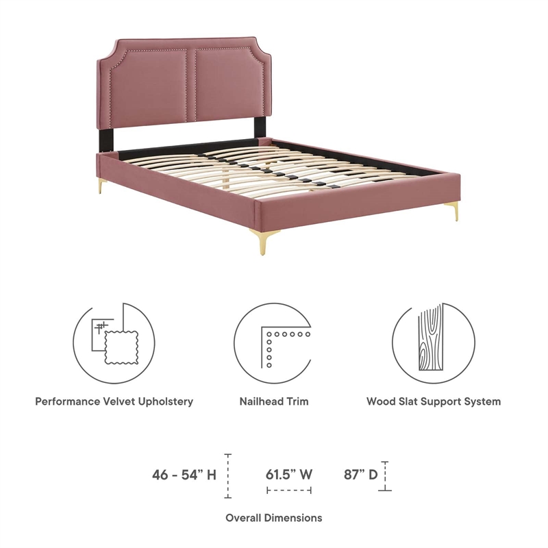 Maklaine Modern Performance Velvet King Bed - Dusty Rose Pink