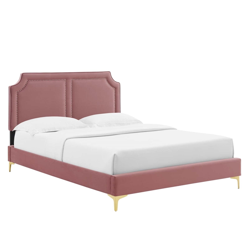 Maklaine Modern Performance Velvet King Bed - Dusty Rose Pink