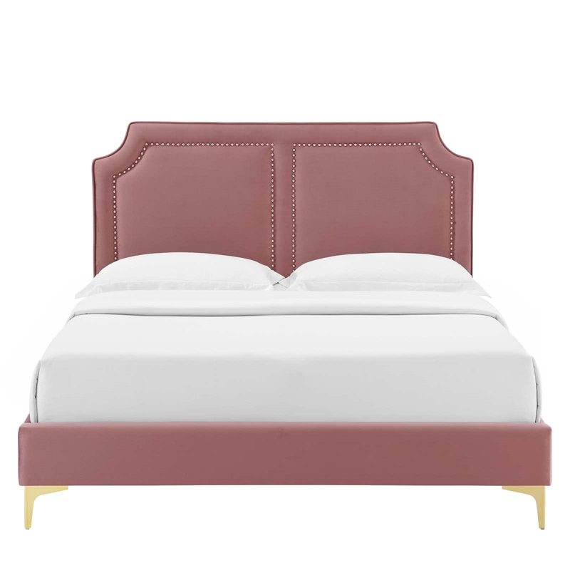 Maklaine Modern Performance Velvet King Bed - Dusty Rose Pink