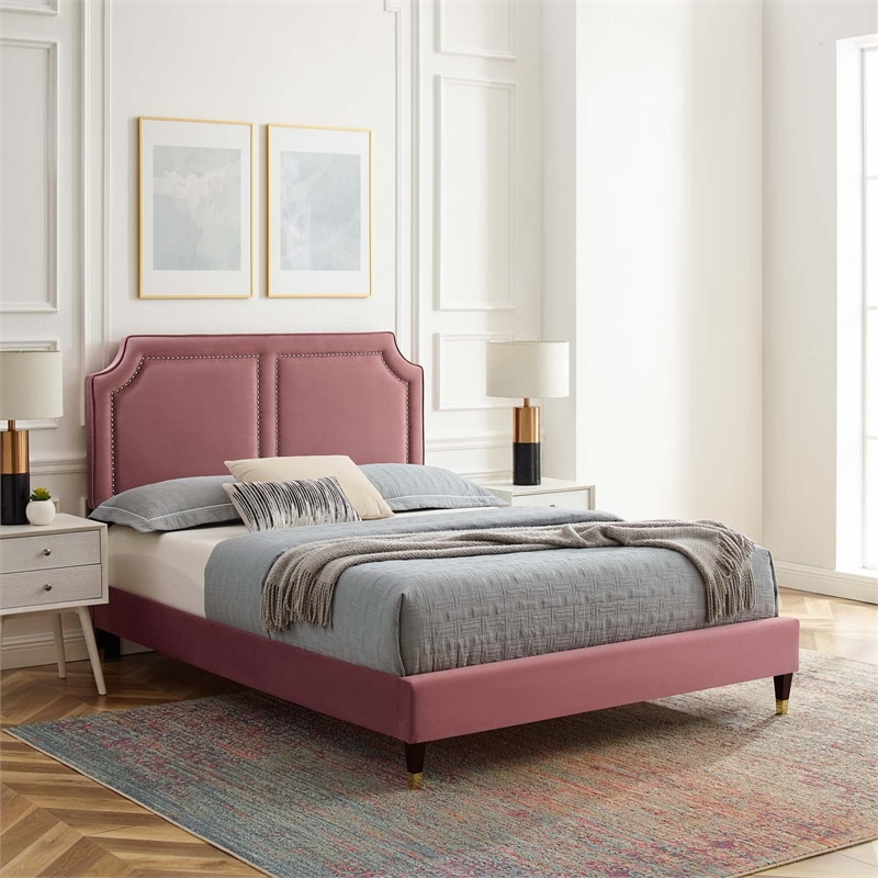 Maklaine Modern Performance Velvet King Bed in Dusty Rose Pink