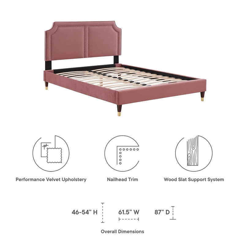 Maklaine Modern Performance Velvet King Bed in Dusty Rose Pink