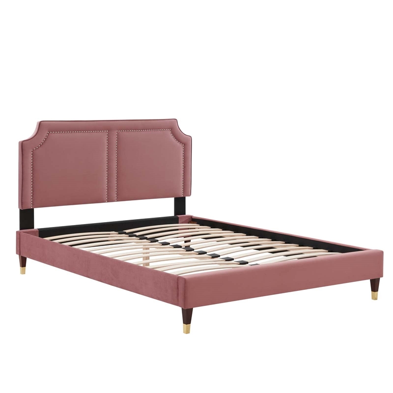Maklaine Modern Performance Velvet King Bed in Dusty Rose Pink