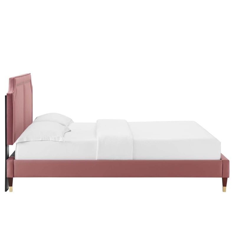Maklaine Modern Performance Velvet King Bed in Dusty Rose Pink