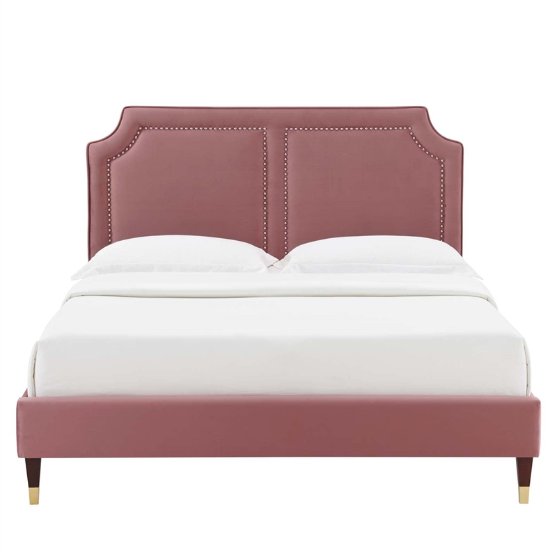 Maklaine Modern Performance Velvet King Bed in Dusty Rose Pink