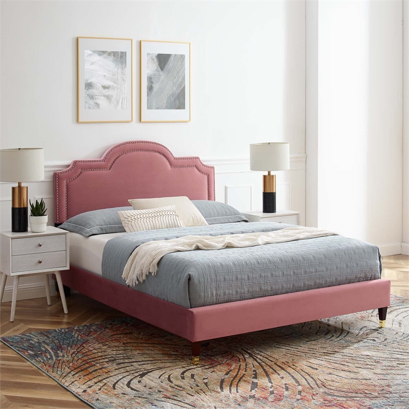 Maklaine Modern Performance Velvet King Bed in Dusty Rose Pink