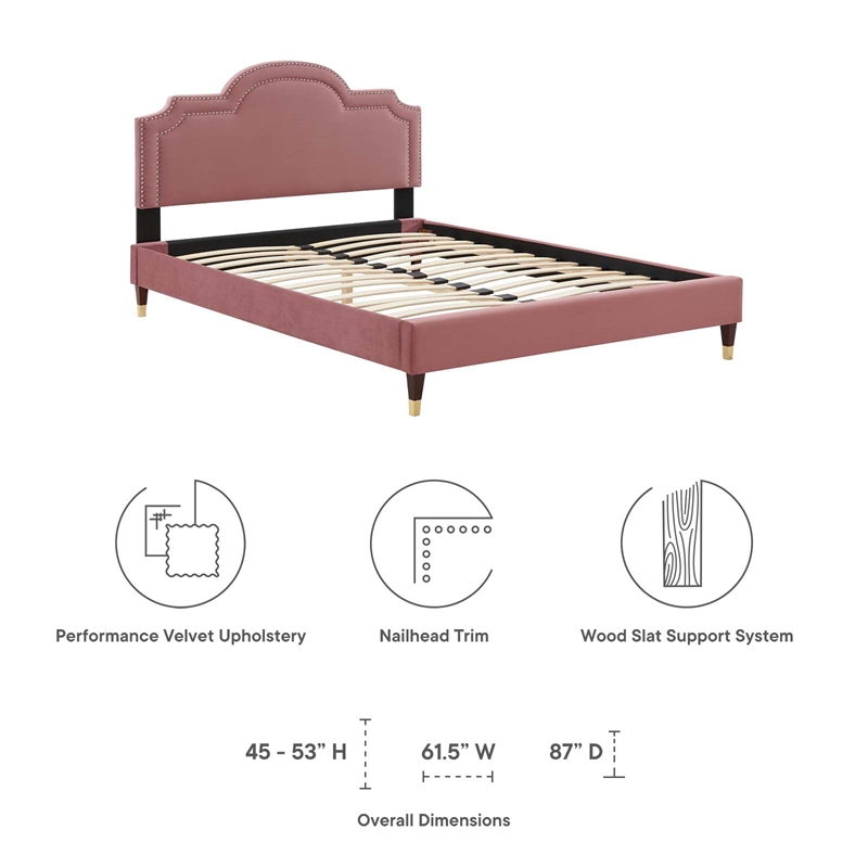 Maklaine Modern Performance Velvet King Bed in Dusty Rose Pink