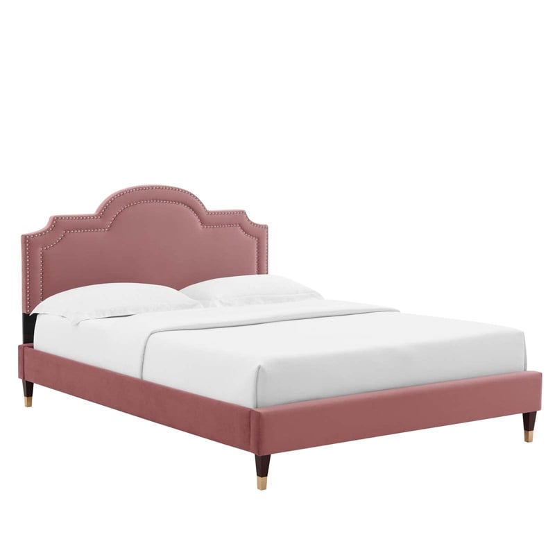 Maklaine Modern Performance Velvet King Bed in Dusty Rose Pink