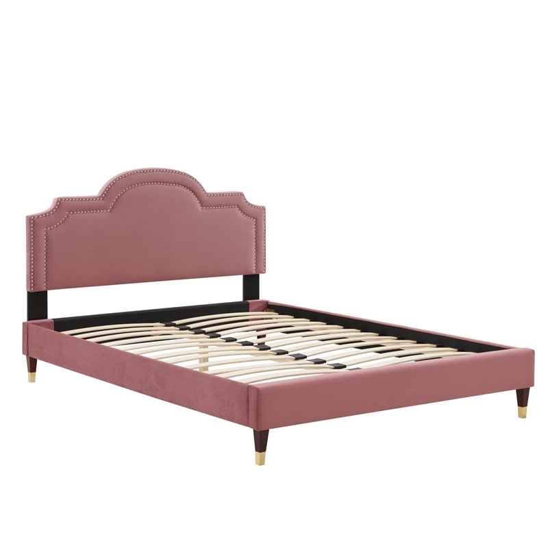 Maklaine Modern Performance Velvet King Bed in Dusty Rose Pink
