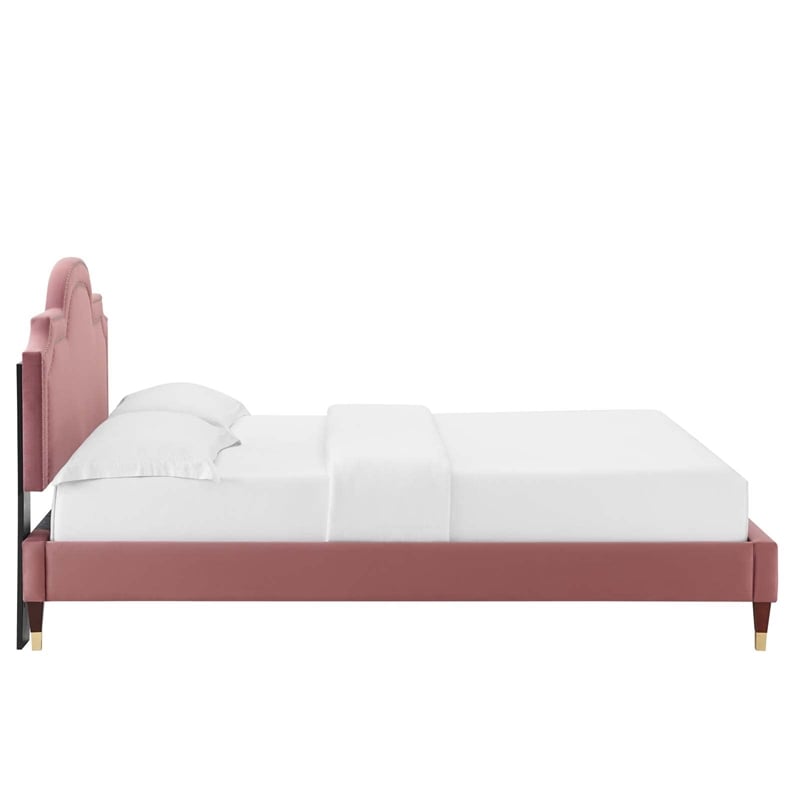 Maklaine Modern Performance Velvet King Bed in Dusty Rose Pink