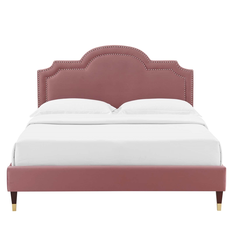Maklaine Modern Performance Velvet King Bed in Dusty Rose Pink