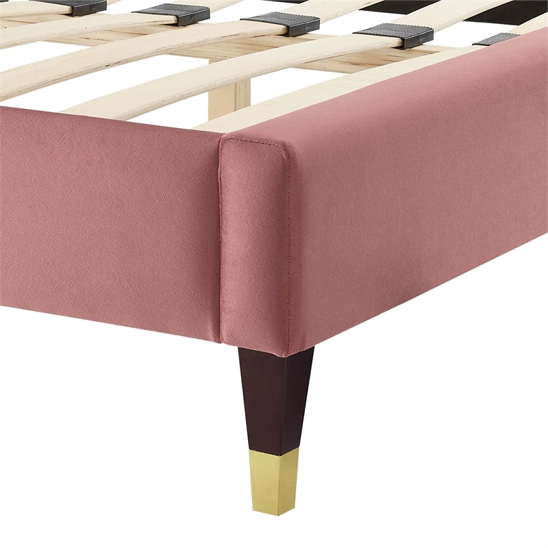 Maklaine Modern Performance Velvet King Bed in Dusty Rose Pink