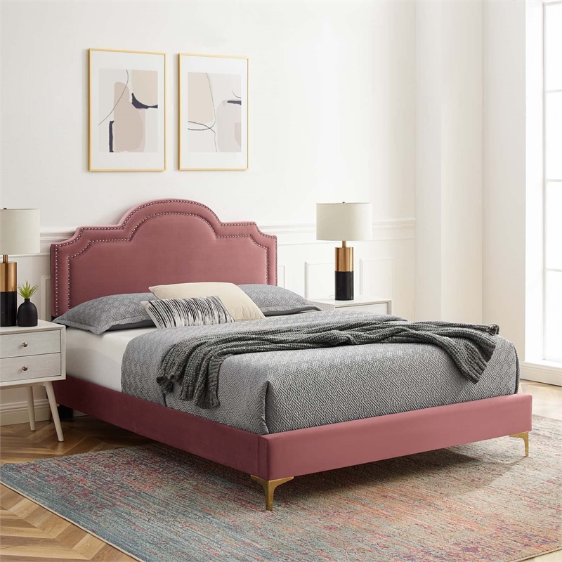 Maklaine Modern Performance Velvet King Bed - Dusty Rose Pink