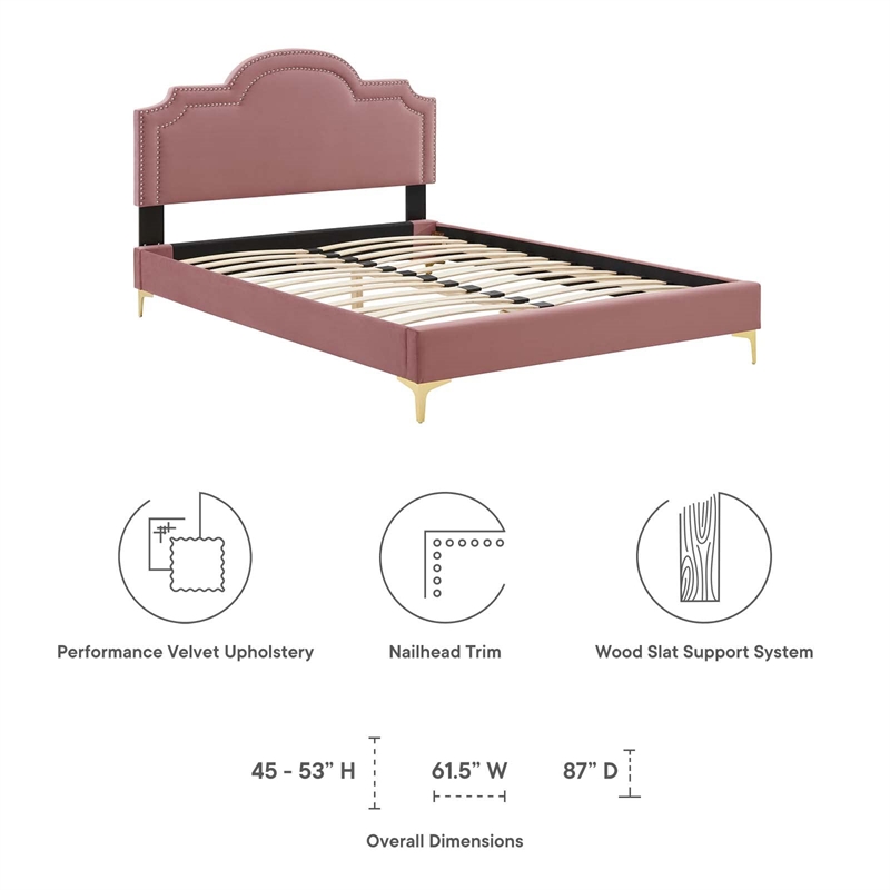 Maklaine Modern Performance Velvet King Bed - Dusty Rose Pink