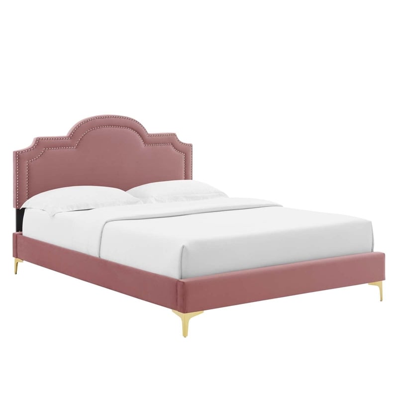 Maklaine Modern Performance Velvet King Bed - Dusty Rose Pink