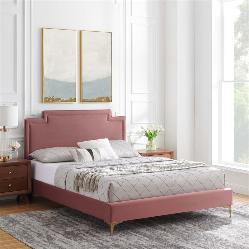 Maklaine Modern Performance Velvet King Bed - Dusty Rose Pink