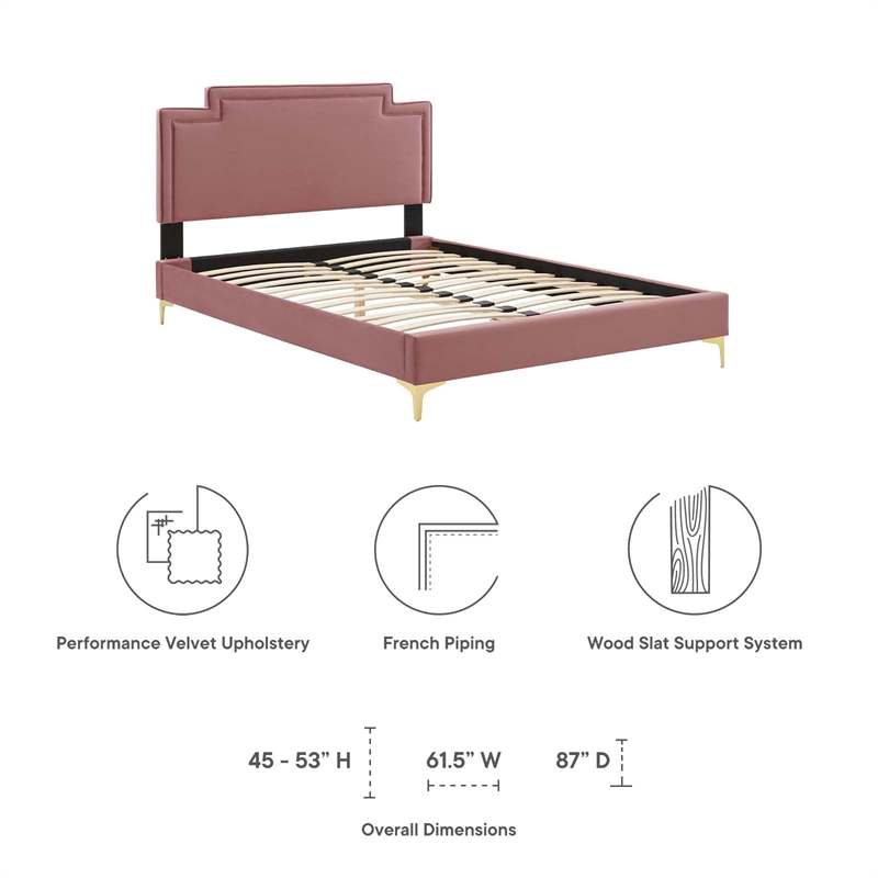 Maklaine Modern Performance Velvet King Bed - Dusty Rose Pink