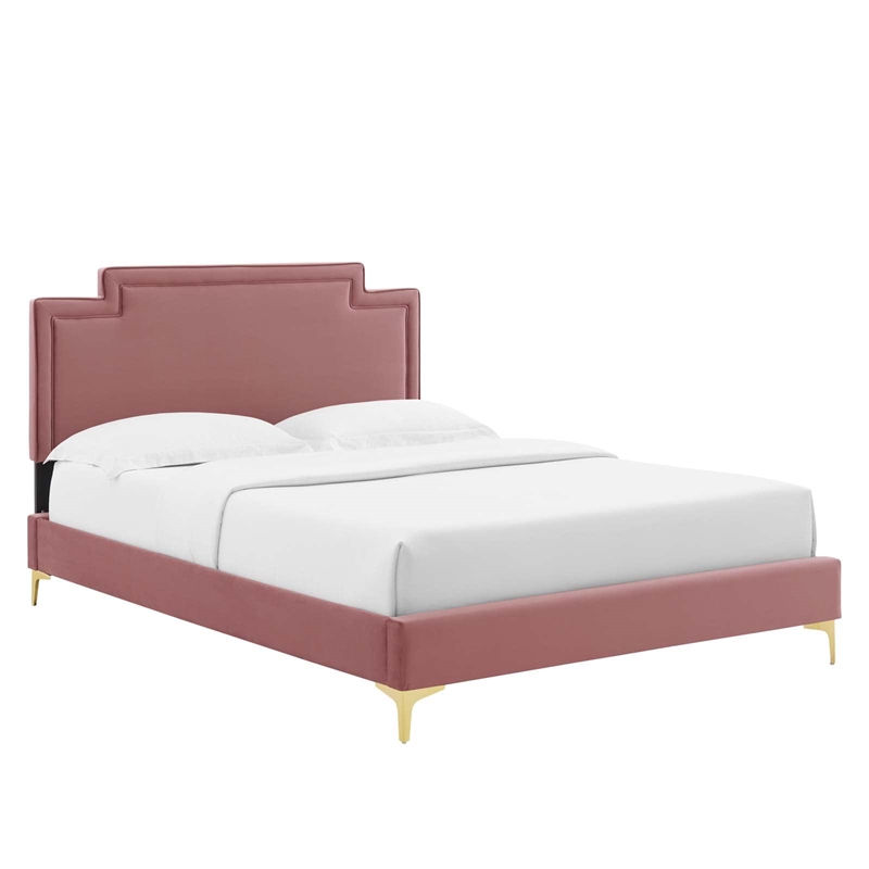 Maklaine Modern Performance Velvet King Bed - Dusty Rose Pink