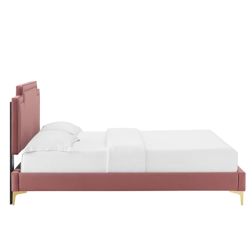 Maklaine Modern Performance Velvet King Bed - Dusty Rose Pink