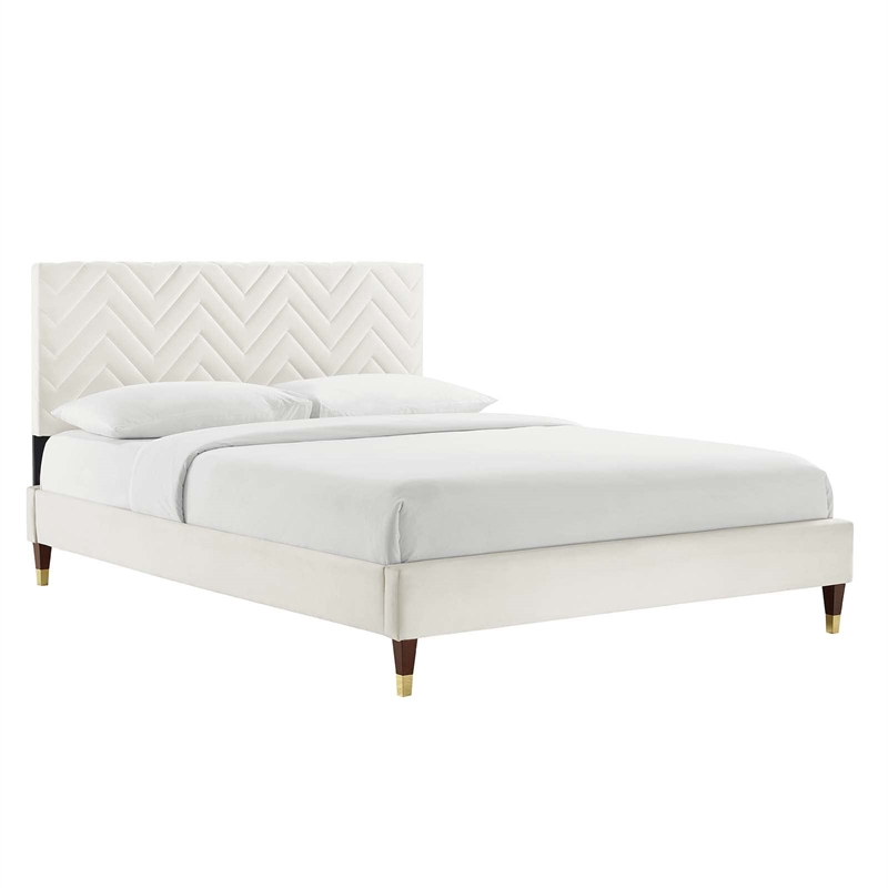 Maklaine Tufted Performance Velvet Full Platform Bed - White