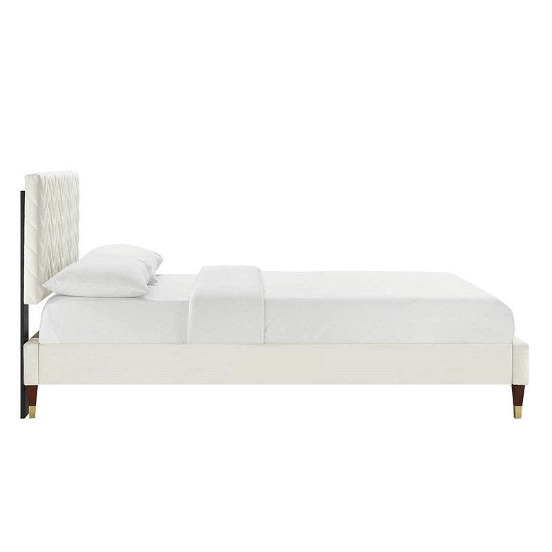 Maklaine Tufted Performance Velvet Full Platform Bed - White