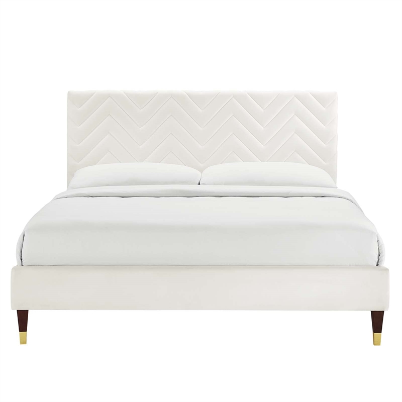 Maklaine Tufted Performance Velvet Full Platform Bed - White