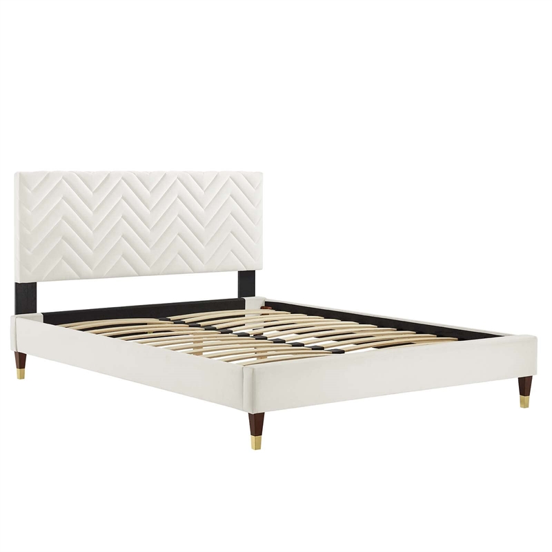 Maklaine Tufted Performance Velvet Full Platform Bed - White