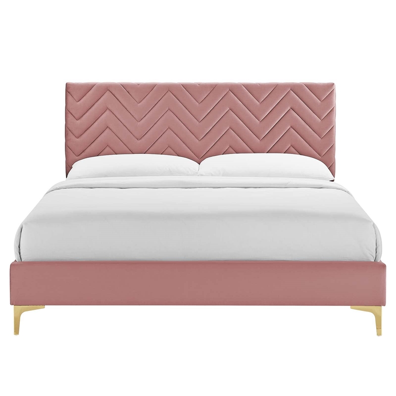 Maklaine Tufted Performance Velvet King Platform Bed in Dusty Rose