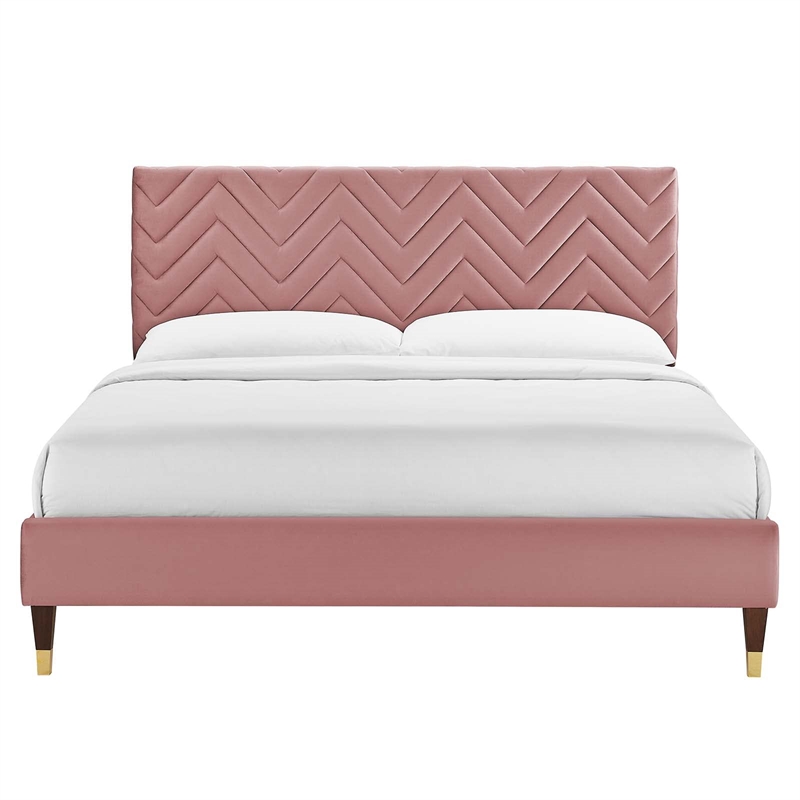 Maklaine Tufted Performance Velvet King Platform Bed - Dusty Rose