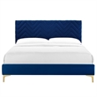 Maklaine Tufted Performance Velvet Full Platform Bed in Navy