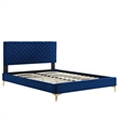 Maklaine Tufted Performance Velvet Full Platform Bed in Navy