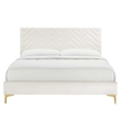 Maklaine Tufted Performance Velvet Full Platform Bed in White
