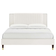 Maklaine Channel Tufted Performance Velvet Queen Platform Bed - White