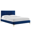 Maklaine Channel Tufted Performance Velvet Queen Platform Bed in Navy