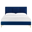 Maklaine Channel Tufted Performance Velvet Full Platform Bed in Navy